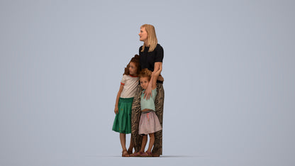 3D human model girl casual kids, photogrammetry scanned person for archviz, top-down view render