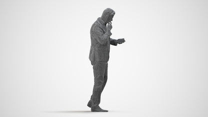 3D people model man business walking, scanned human for 3ds Max rendering, wireframe side view