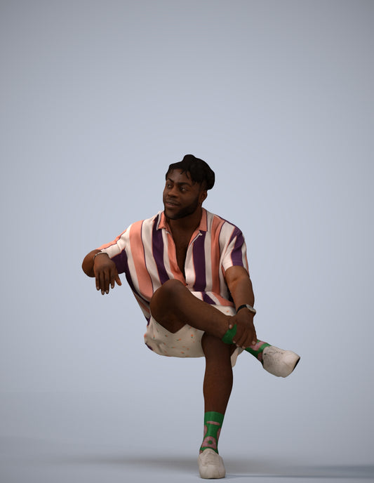 realistic 3D human man casual sitting, archviz people FBX OBJ for Blender