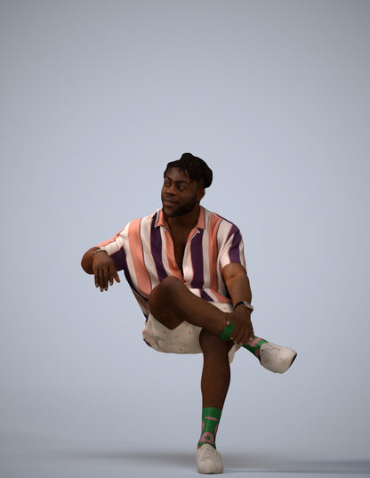 realistic 3D human man casual sitting, archviz people FBX OBJ for Blender