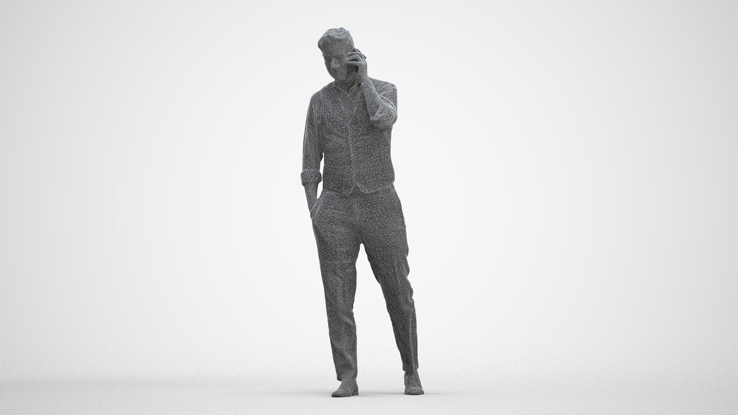 3D human model man business walking, photogrammetry scanned person for archviz, three-quarter front view render