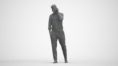 3D human model man business walking, photogrammetry scanned person for archviz, three-quarter front view render