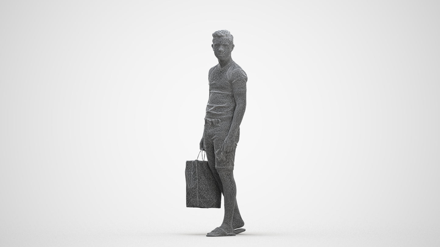 3D human model boy casual kids, photogrammetry scanned person for archviz, three-quarter front view render