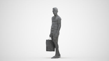 3D human model boy casual kids, photogrammetry scanned person for archviz, three-quarter front view render