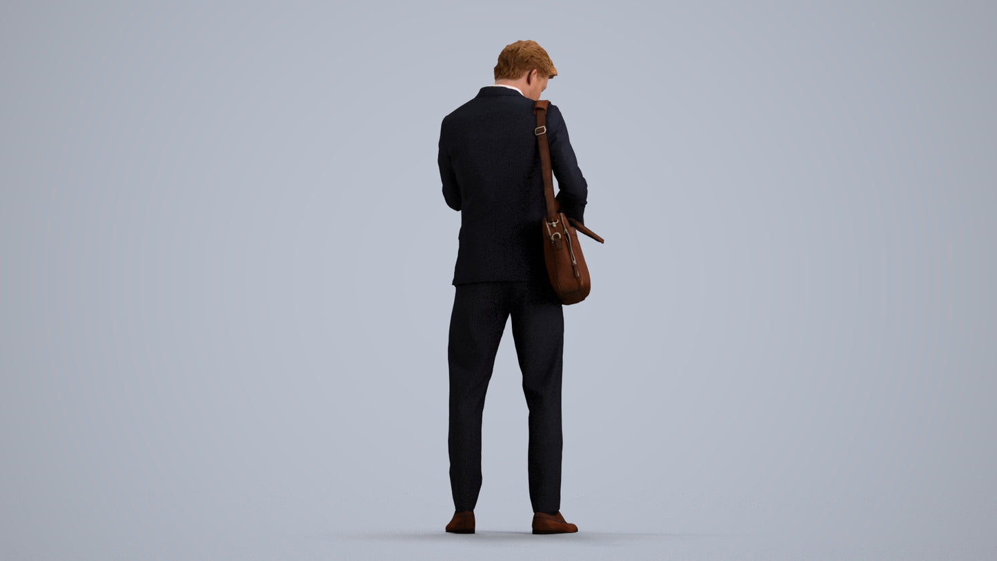 3D human model man business, photogrammetry scanned person for archviz, front view render
