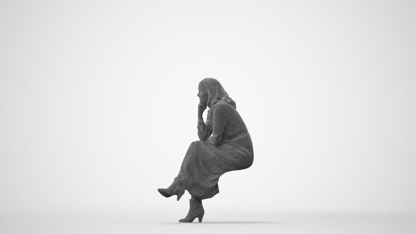 3D scanned woman sitting casual, photorealistic archviz people for Enscape and SketchUp, square thumbnail