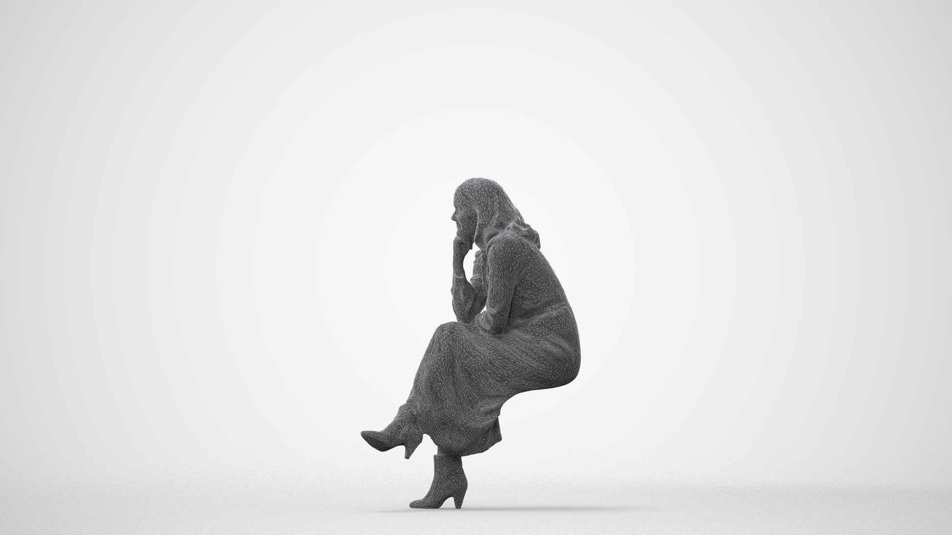 3D scanned woman sitting casual, photorealistic archviz people for Enscape and SketchUp, square thumbnail