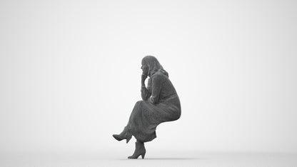 3D scanned woman sitting casual, photorealistic archviz people for Enscape and SketchUp, square thumbnail