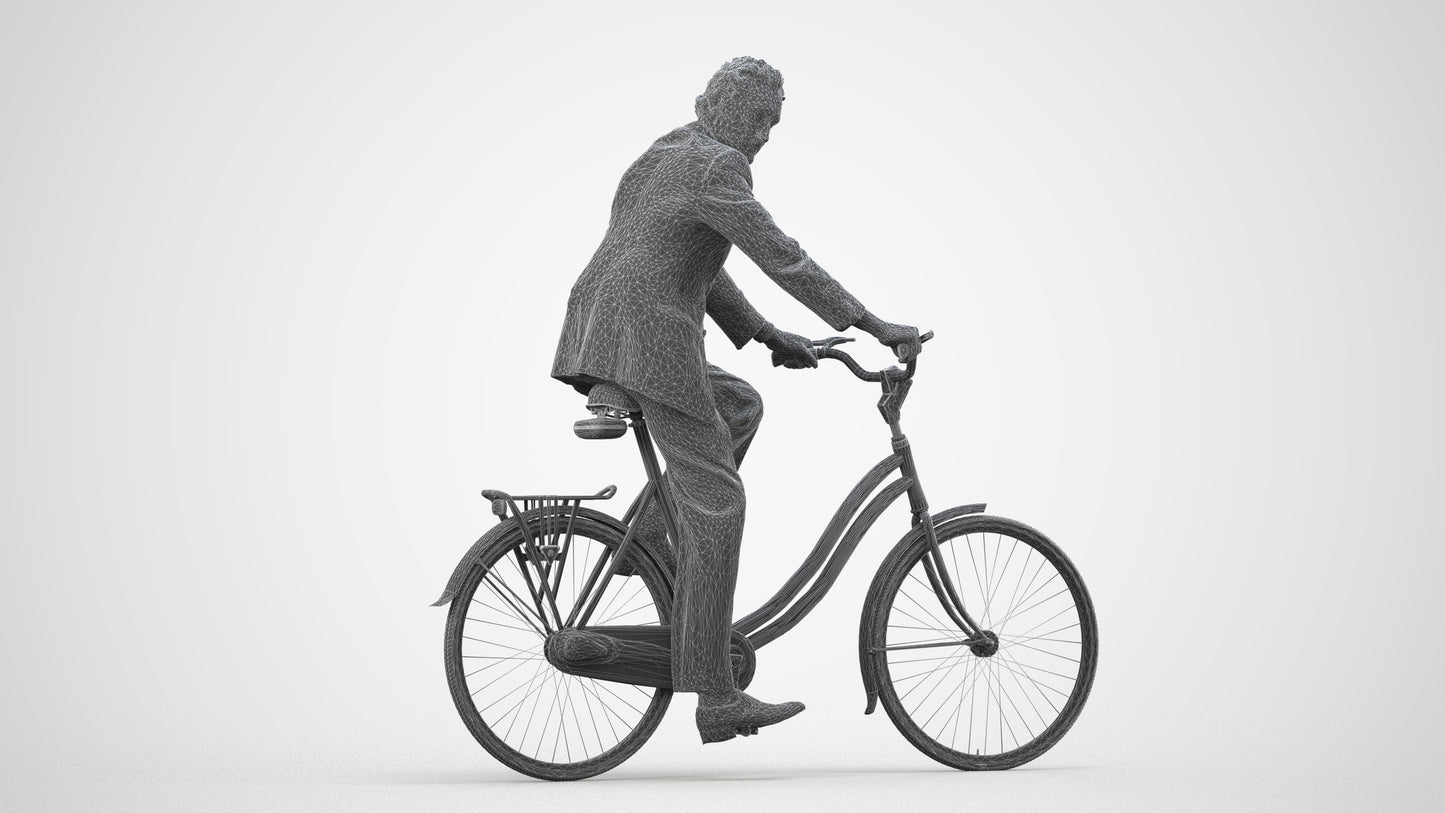 scanned 3D man business cycling, photogrammetry people for Enscape and V-Ray, wireframe side view