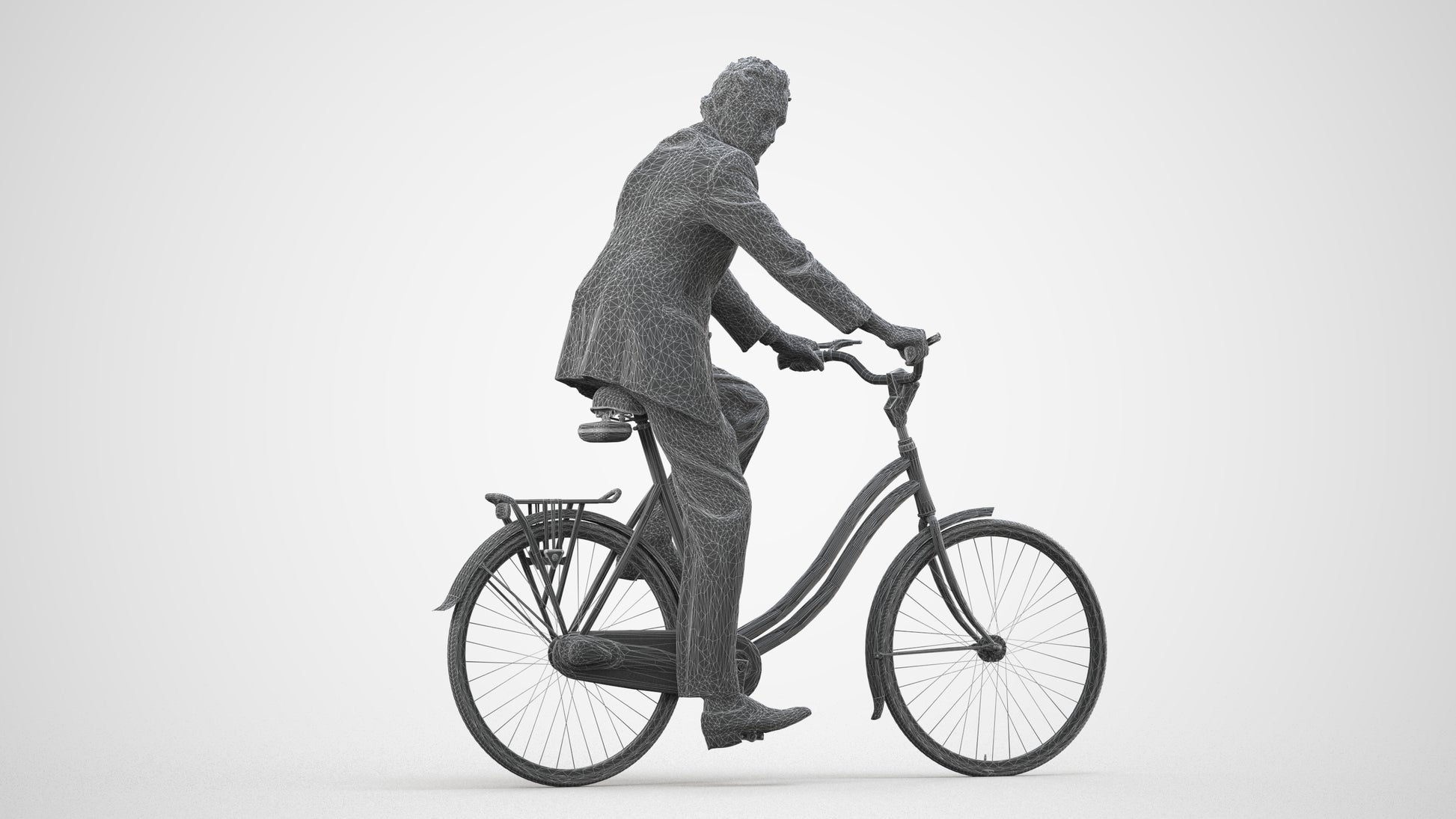 scanned 3D man business cycling, photogrammetry people for Enscape and V-Ray, wireframe side view