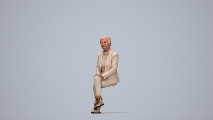realistic 3D human senior woman business sitting, archviz people FBX OBJ for Blender, top-down view render