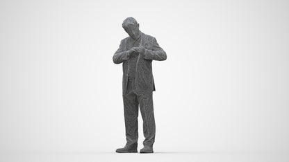 realistic 3D senior man business standing, scanned archviz people for Blender and 3ds Max, wireframe back view