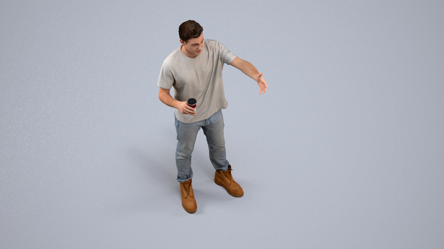 realistic 3D man casual standing, scanned archviz people for Blender and 3ds Max, back view render