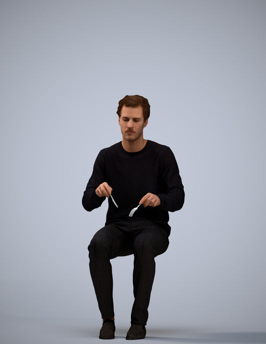 scanned 3D man casual sitting, photogrammetry people for Enscape and V-Ray