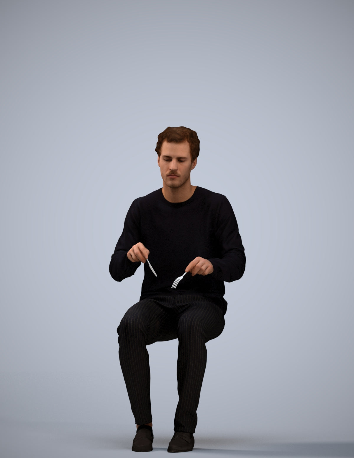 scanned 3D man casual sitting, photogrammetry people for Enscape and V-Ray