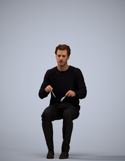 scanned 3D man casual sitting, photogrammetry people for Enscape and V-Ray