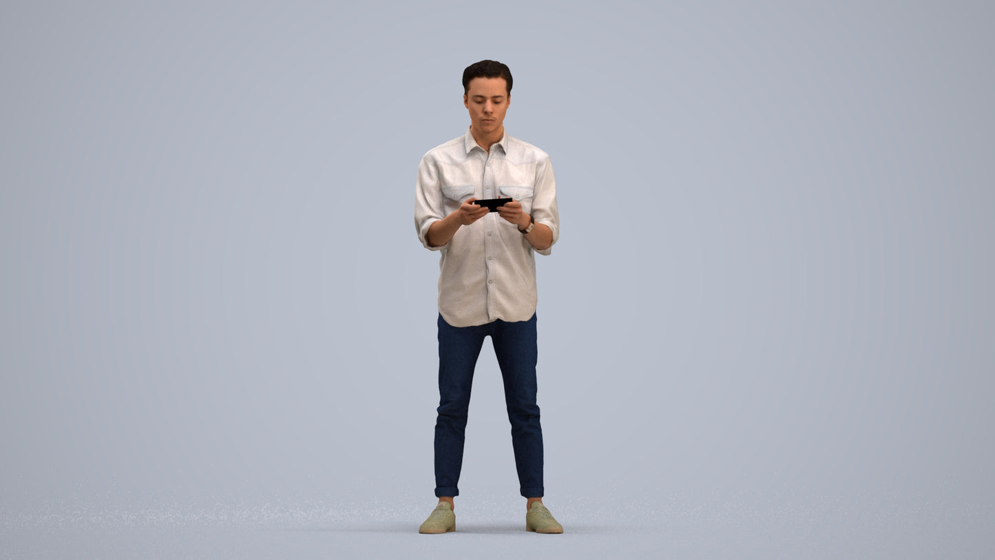 3D people model man casual standing, scanned human for 3ds Max rendering, standing pose render