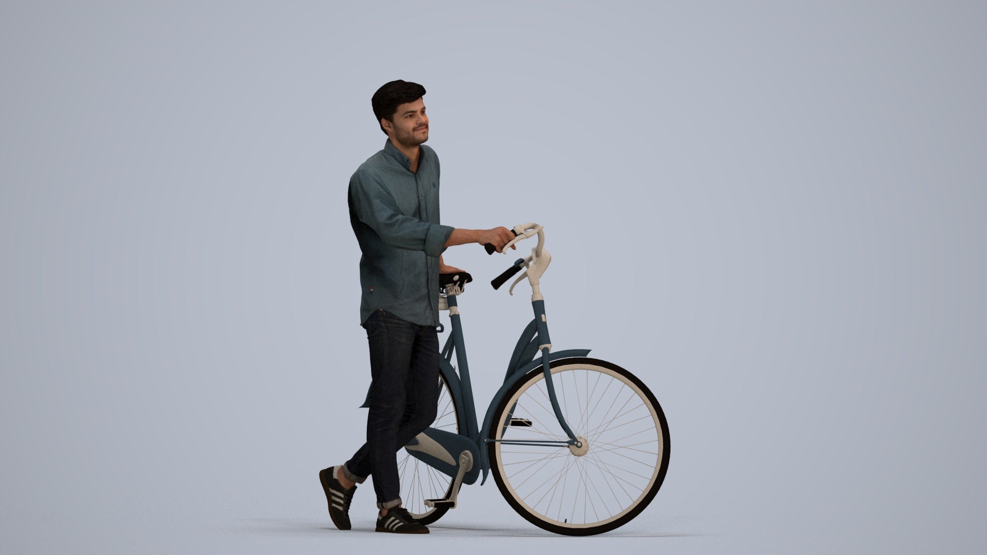 realistic 3D man casual sitting, scanned archviz people for Blender and 3ds Max, standing pose render