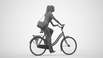 scanned 3D woman casual cycling, photogrammetry people for Enscape and V-Ray, wireframe side view
