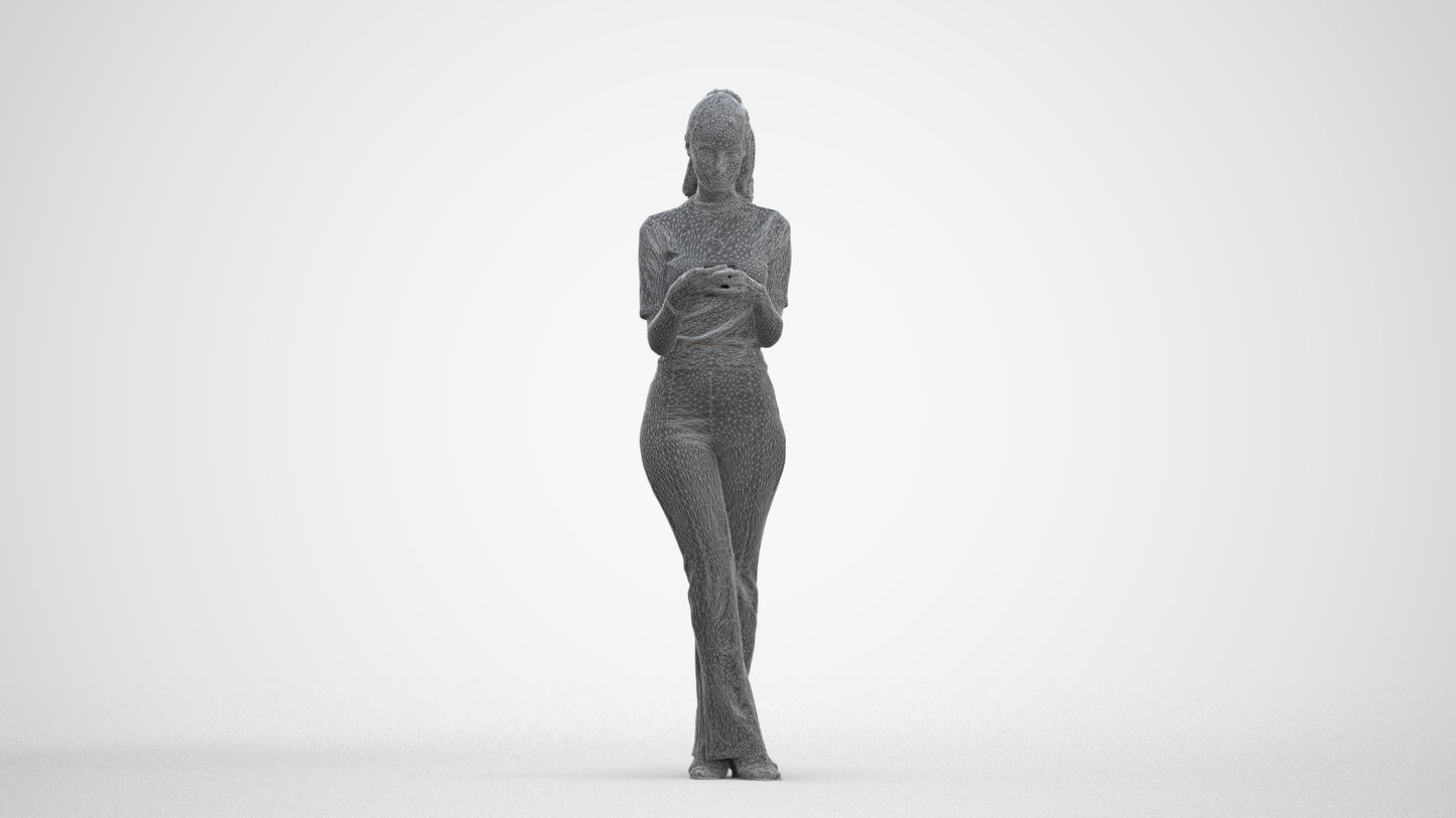 scanned 3D woman casual standing, photogrammetry people for Enscape and V-Ray, three-quarter front view render