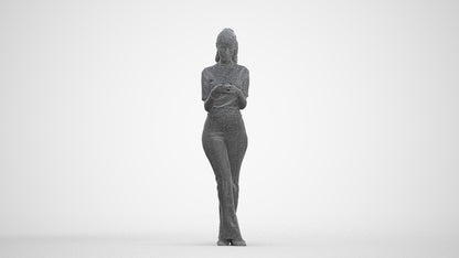 scanned 3D woman casual standing, photogrammetry people for Enscape and V-Ray, three-quarter front view render