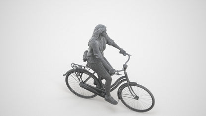 realistic 3D woman casual cycling, scanned archviz people for Blender and 3ds Max, wireframe three-quarter view