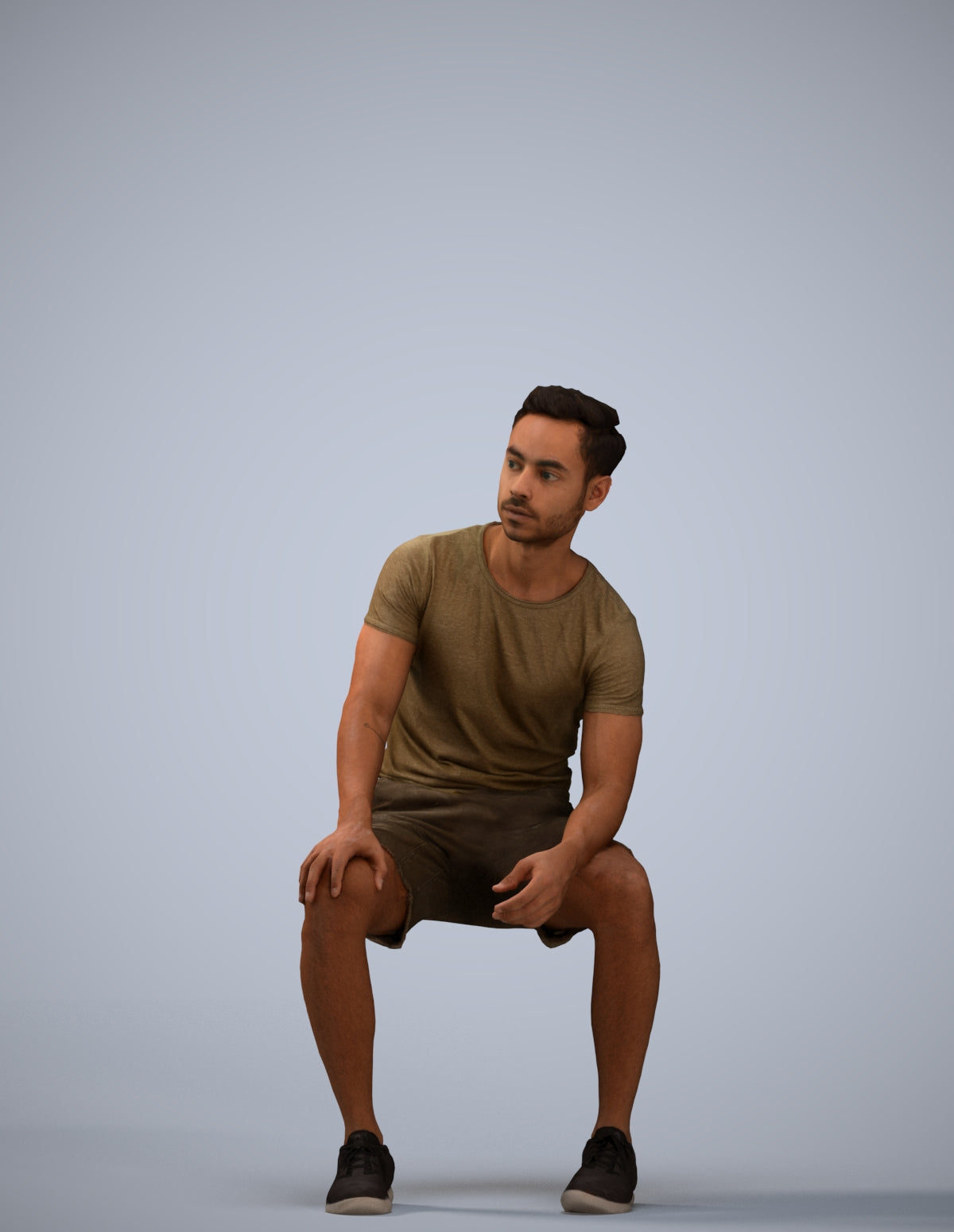 realistic 3D human man casual sitting, archviz people FBX OBJ for Blender