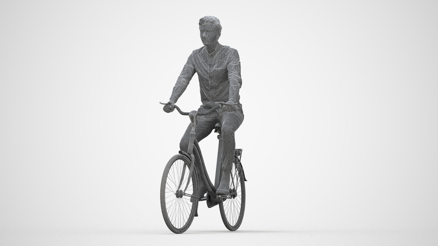realistic 3D human man casual cycling, archviz people FBX OBJ for Blender, wireframe back view
