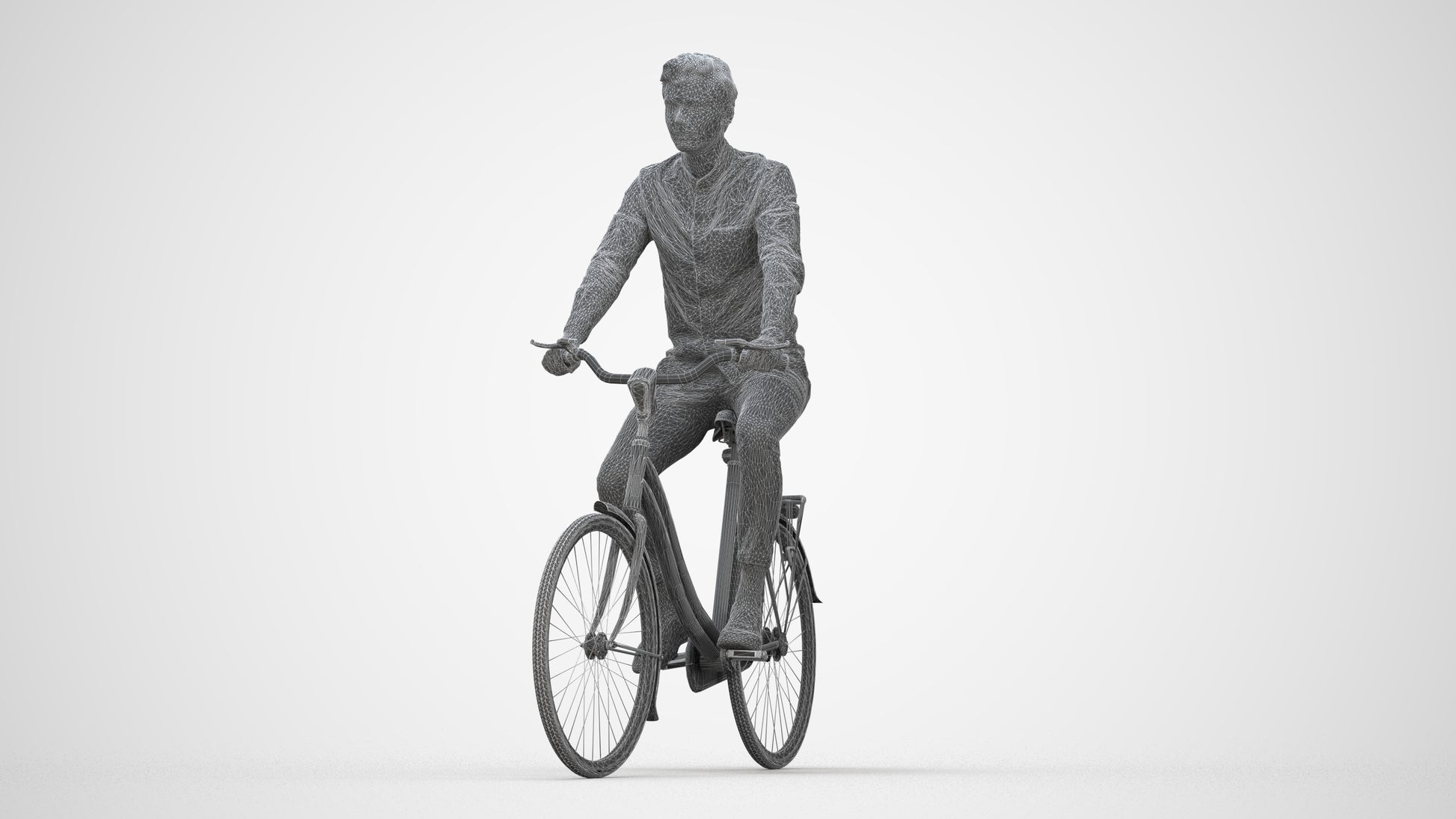 realistic 3D human man casual cycling, archviz people FBX OBJ for Blender, wireframe back view