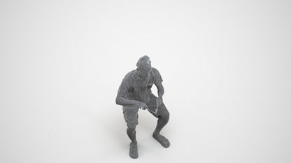 scanned 3D man casual sitting, photogrammetry people for Enscape and V-Ray, wireframe three-quarter view