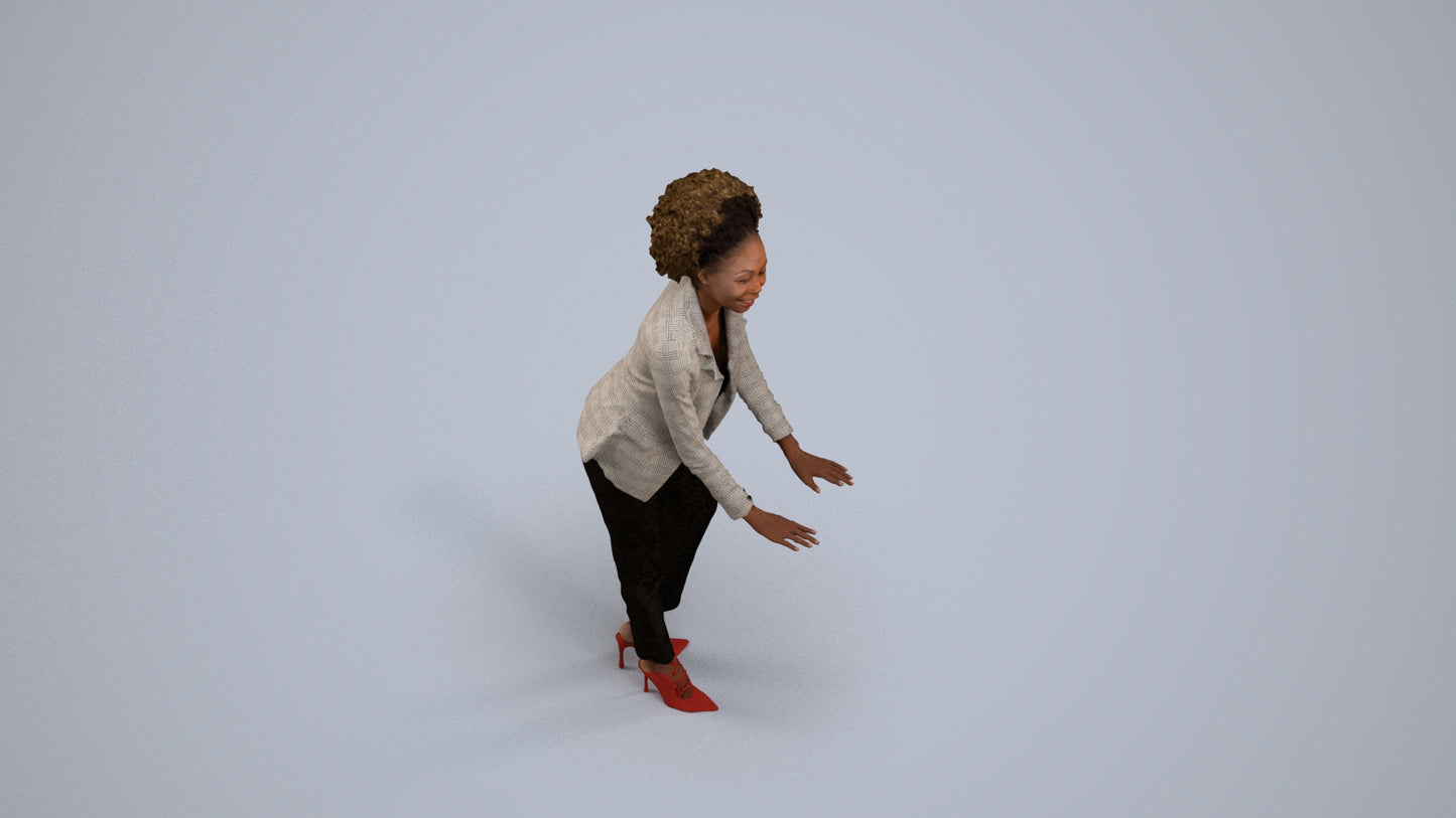 realistic 3D human woman business standing, archviz people FBX OBJ for Blender, back view render