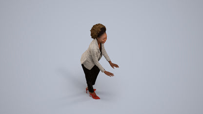 realistic 3D human woman business standing, archviz people FBX OBJ for Blender, back view render
