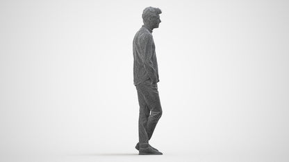3D people model man casual standing, scanned human for 3ds Max rendering, wireframe side view