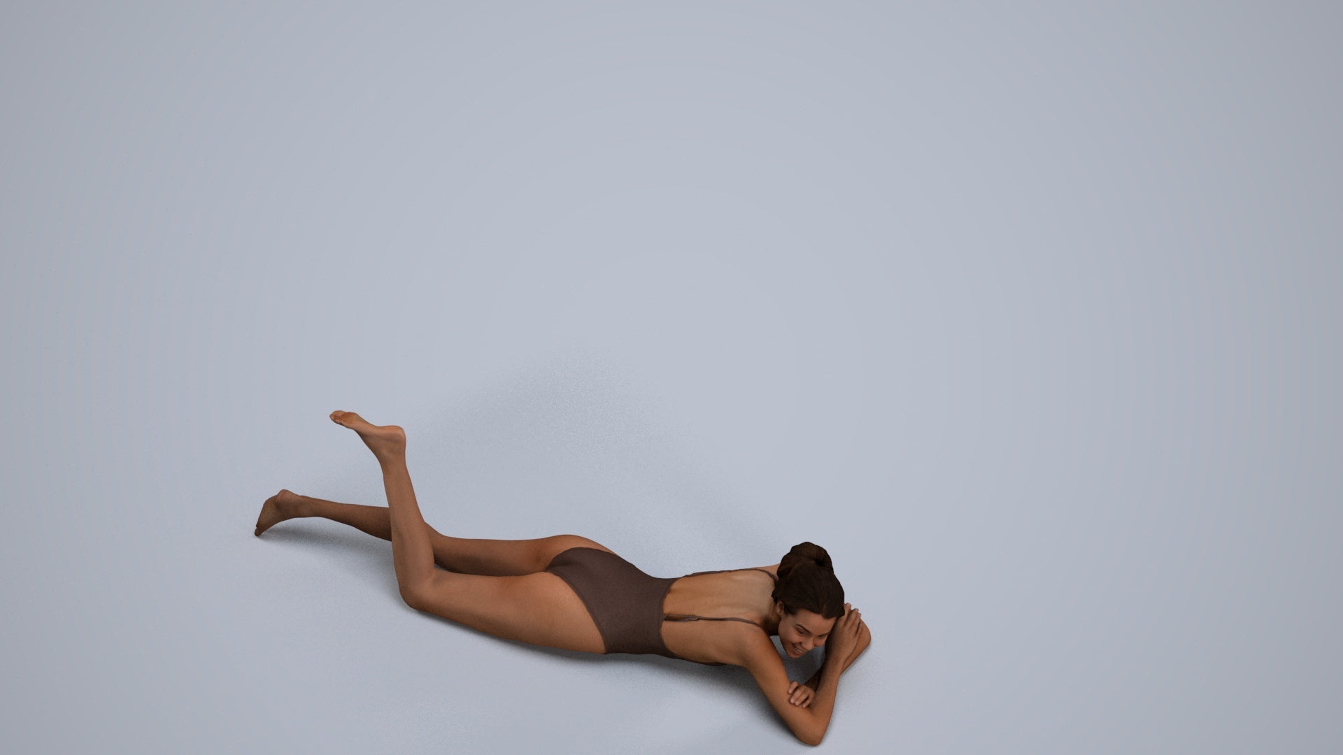 3D human model woman casual pool, photogrammetry scanned person for archviz, back view render