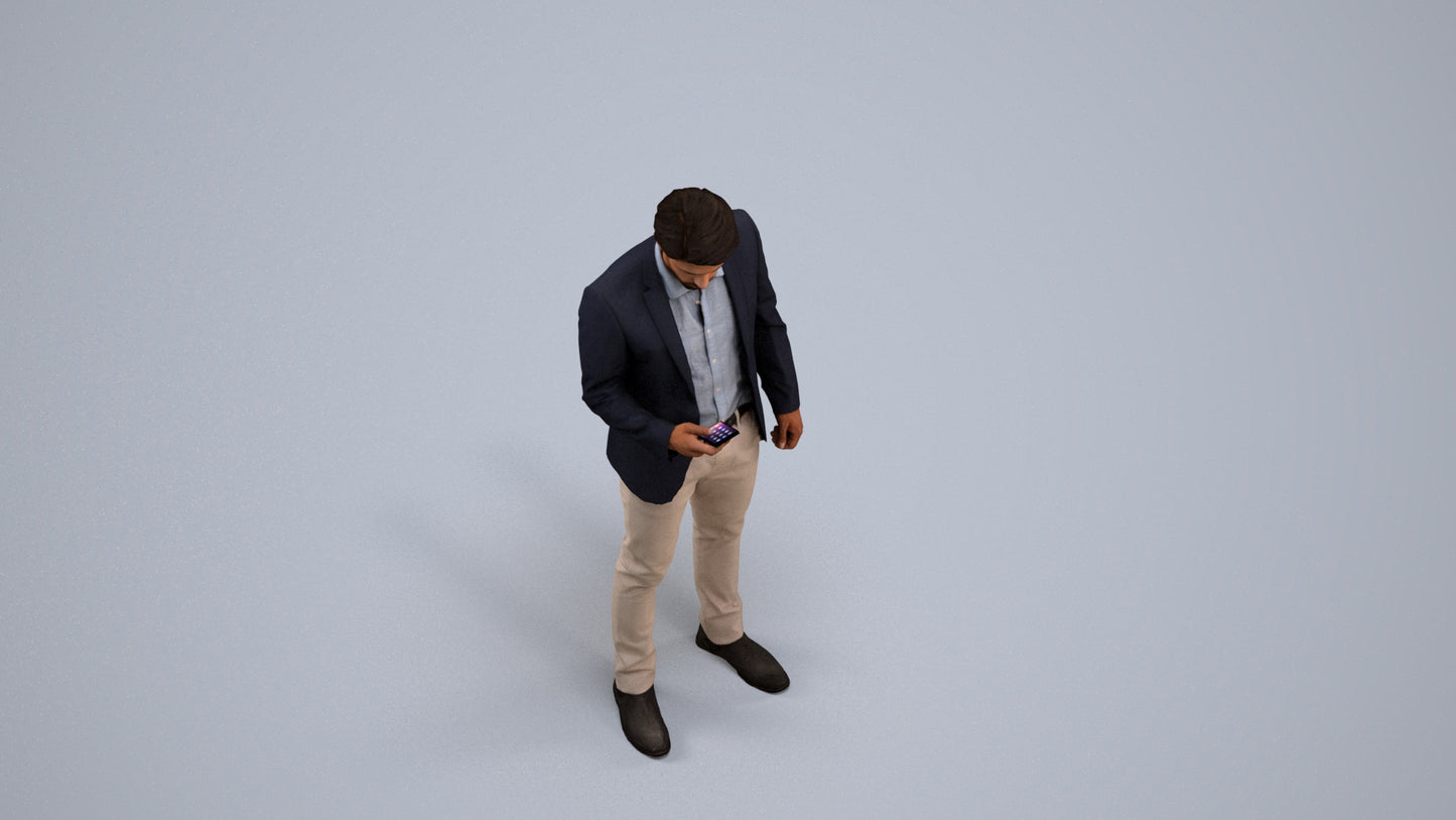 realistic 3D human man business, archviz people FBX OBJ for Blender, back view render