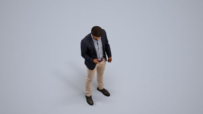 realistic 3D human man business, archviz people FBX OBJ for Blender, back view render