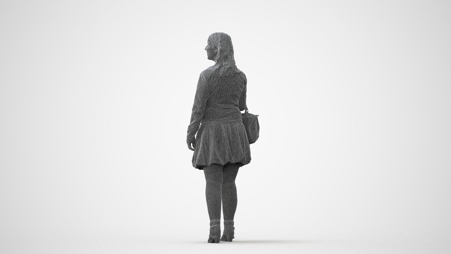 3D human model woman business standing, photogrammetry scanned person for archviz, square thumbnail