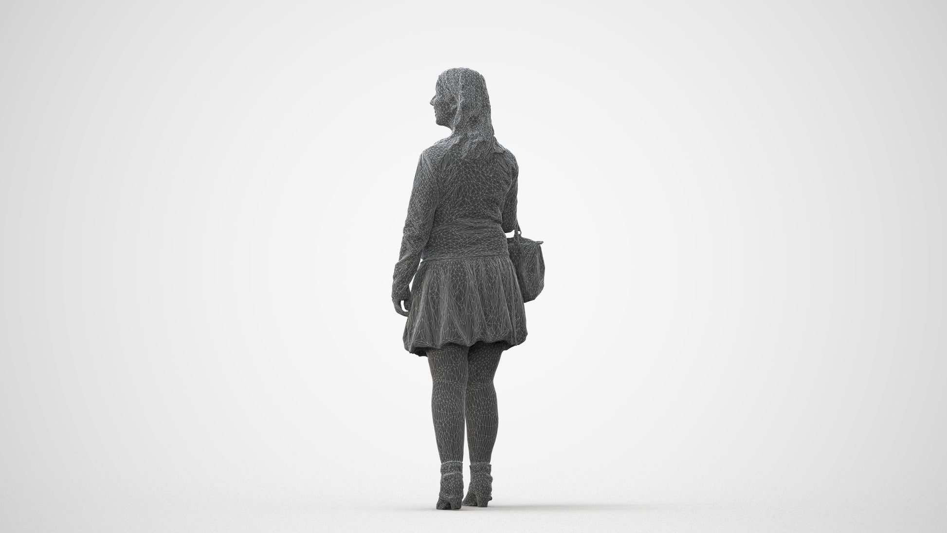3D human model woman business standing, photogrammetry scanned person for archviz, square thumbnail