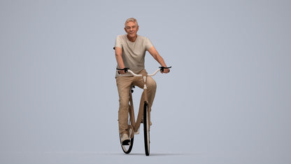realistic 3D senior man casual cycling, scanned archviz people for Blender and 3ds Max, top-down view render
