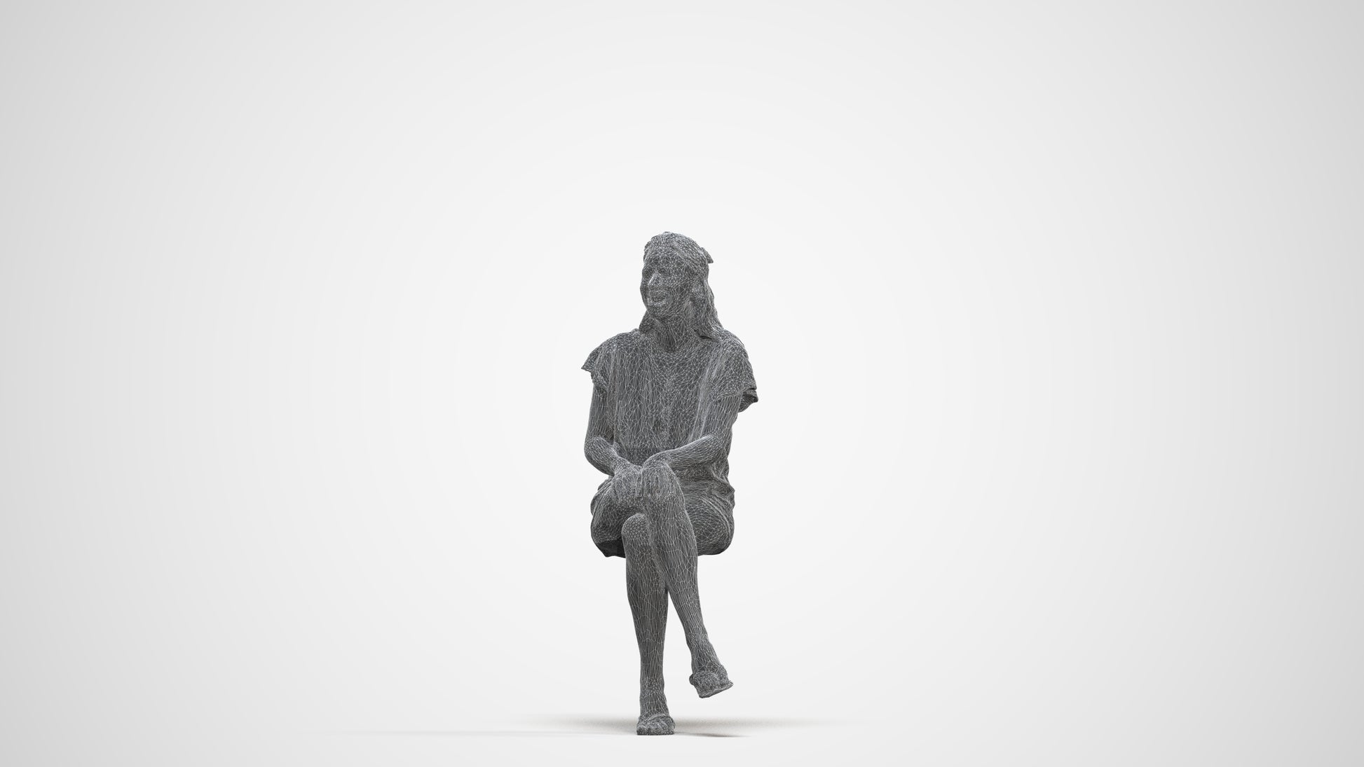 photogrammetry 3D woman casual sitting, realistic human model archviz FBX, three-quarter front view render
