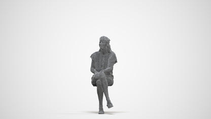 photogrammetry 3D woman casual sitting, realistic human model archviz FBX, three-quarter front view render