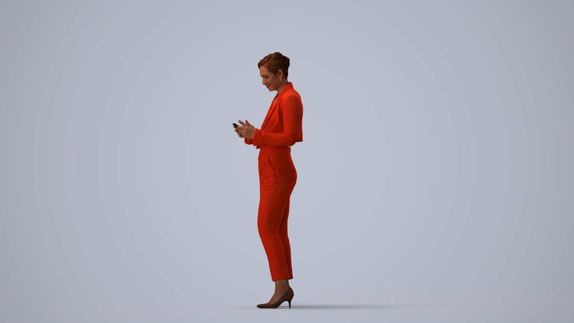 scanned 3D woman business standing, photogrammetry people for Enscape and V-Ray, three-quarter view render