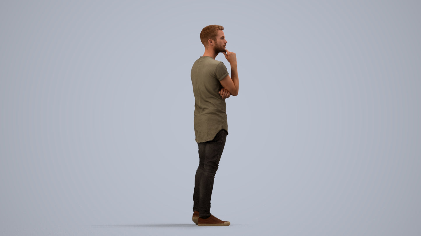 realistic 3D man casual standing, scanned archviz people for Blender and 3ds Max, side view render