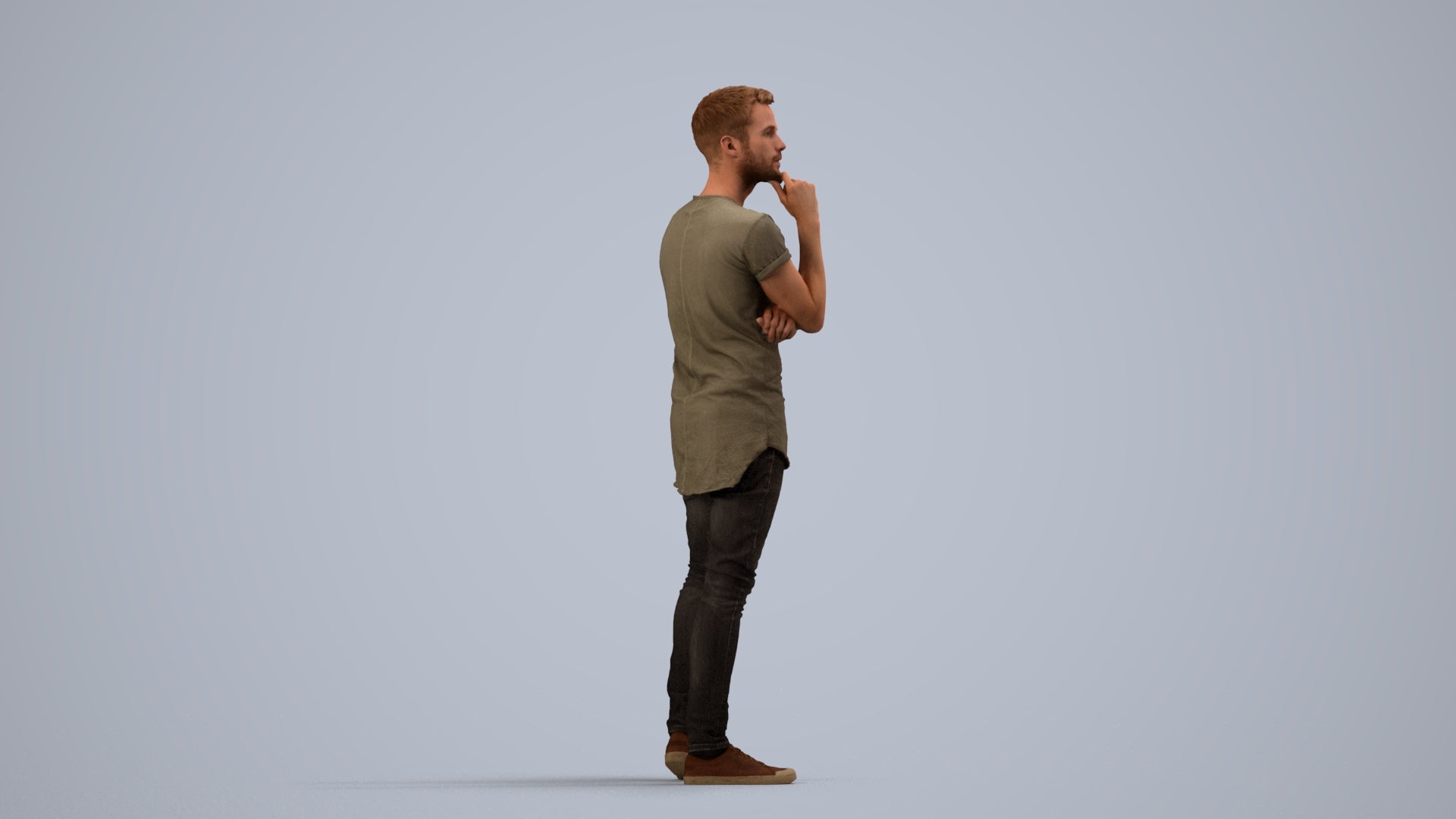 realistic 3D man casual standing, scanned archviz people for Blender and 3ds Max, side view render