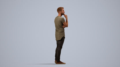 realistic 3D man casual standing, scanned archviz people for Blender and 3ds Max, side view render