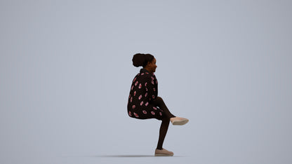 realistic 3D human woman casual sitting, archviz people FBX OBJ for Blender, side view render