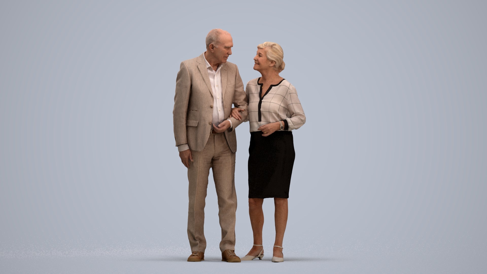 realistic 3D human senior woman business couple, archviz people FBX OBJ for Blender, standing pose render