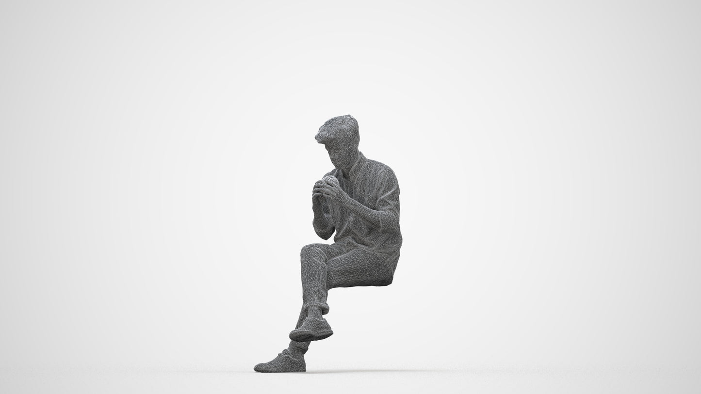 realistic 3D human man casual sitting, archviz people FBX OBJ for Blender, wireframe back view