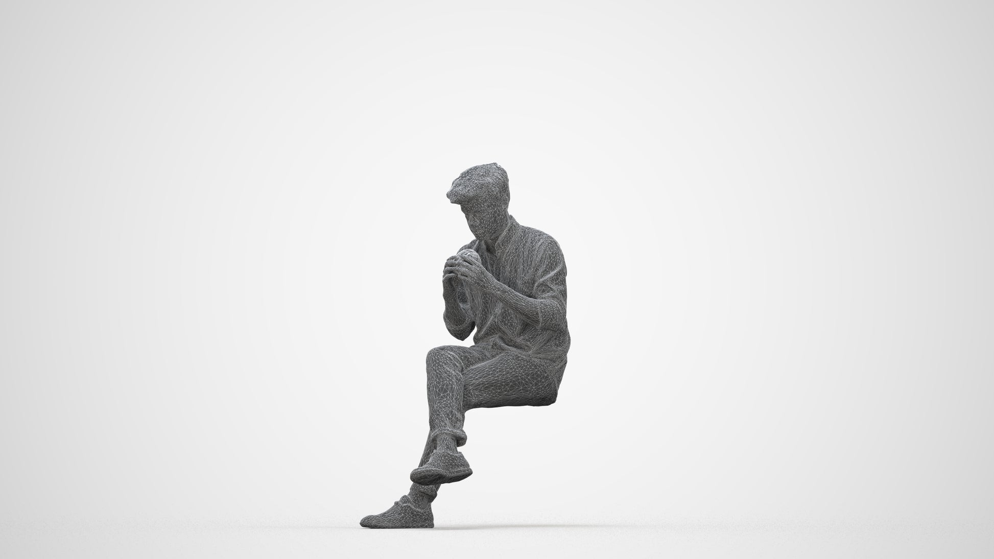 realistic 3D human man casual sitting, archviz people FBX OBJ for Blender, wireframe back view