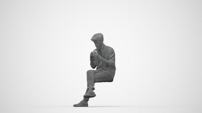 realistic 3D human man casual sitting, archviz people FBX OBJ for Blender, wireframe back view